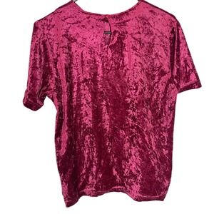 Blair Boutique Small‎ Magenta Crushed Velvet Short Sleeve Top Keyhole Back 90s